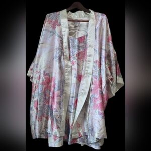 Sante Classics Floral Satin Kimono Robe & Nightgown Set 3X